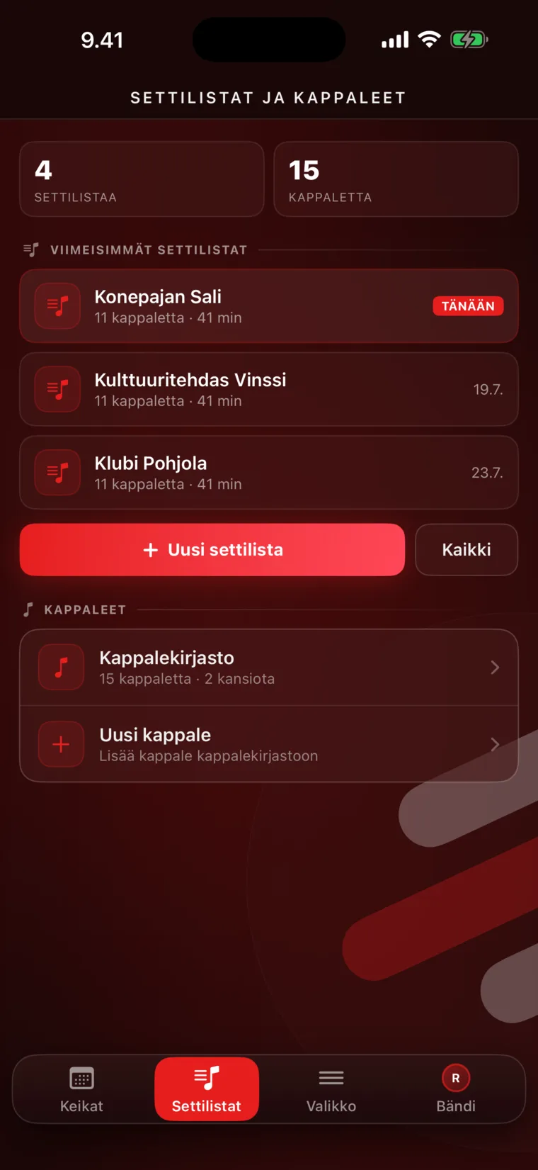 Keikkojen settilistat
