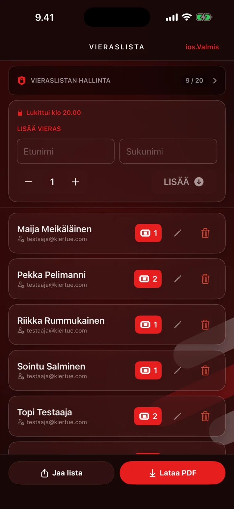 Keikan vieraslista